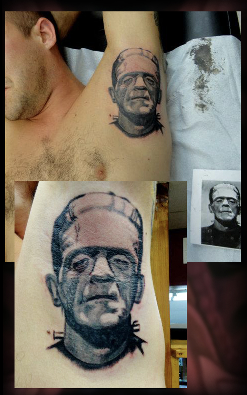 Frankenstein in armpit tattoo